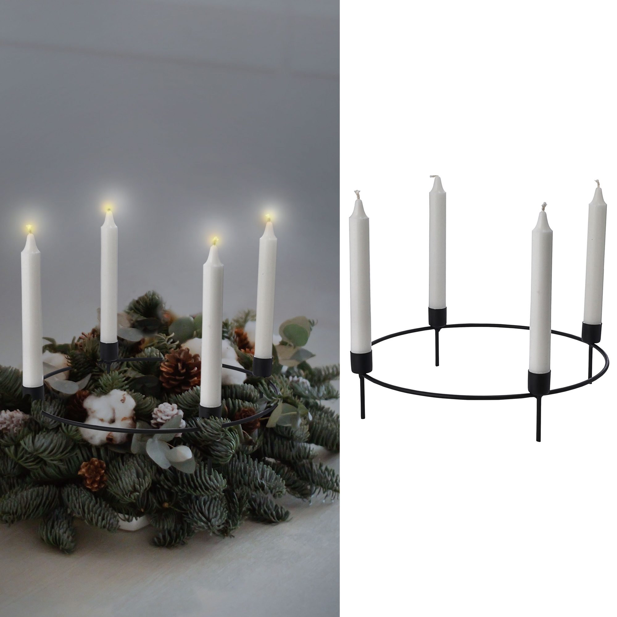 Stabkerzenhalter Adventskranz Gold Ø25x10 Schwarz Ø32x8 Stabkerze 4 Kerzenhalter